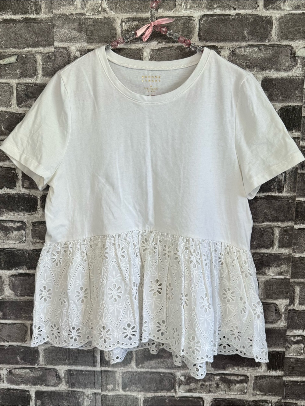 Broome Street Kate Spade peplum tee shirt top white eyelet